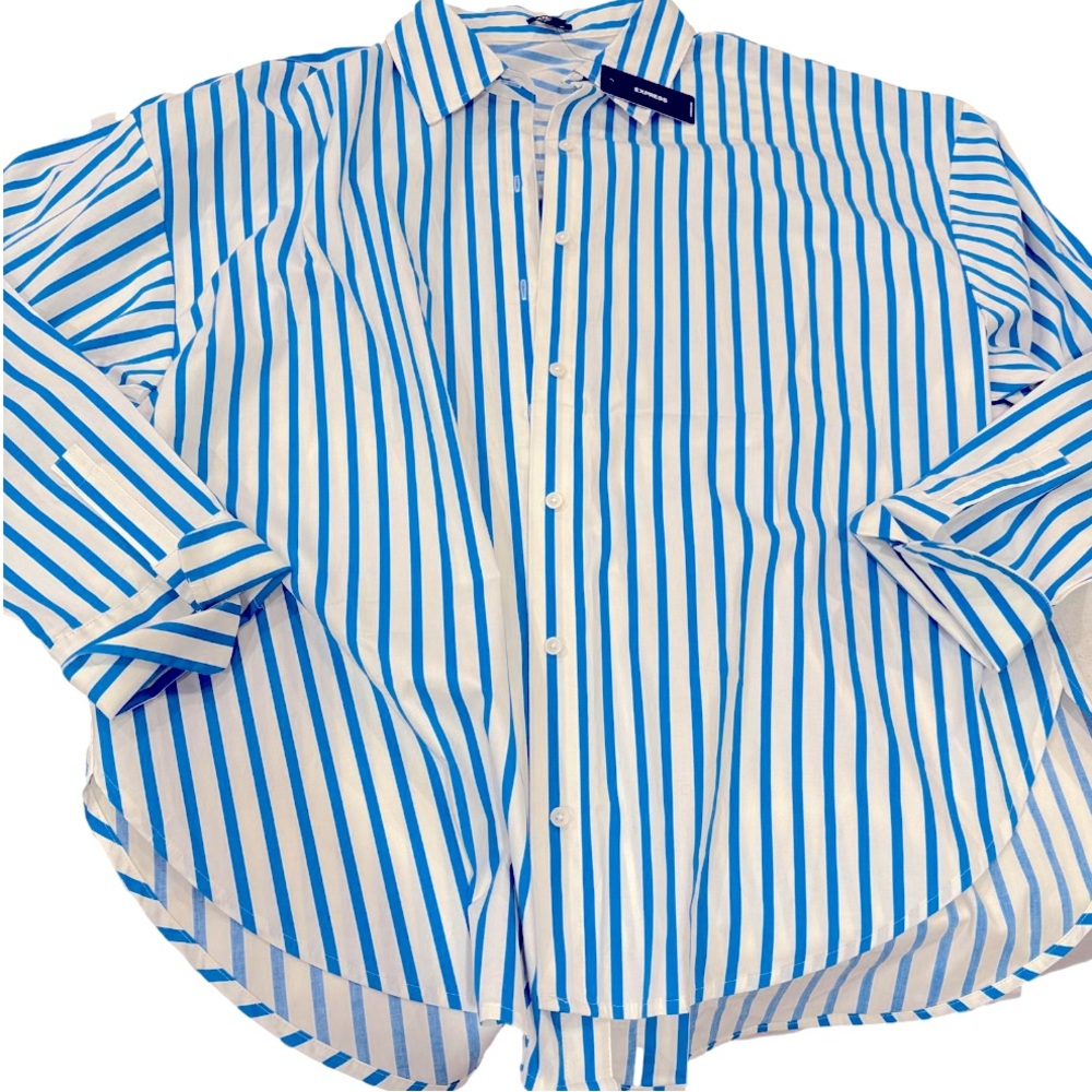 Express Blue and White Striped Casual Shirt